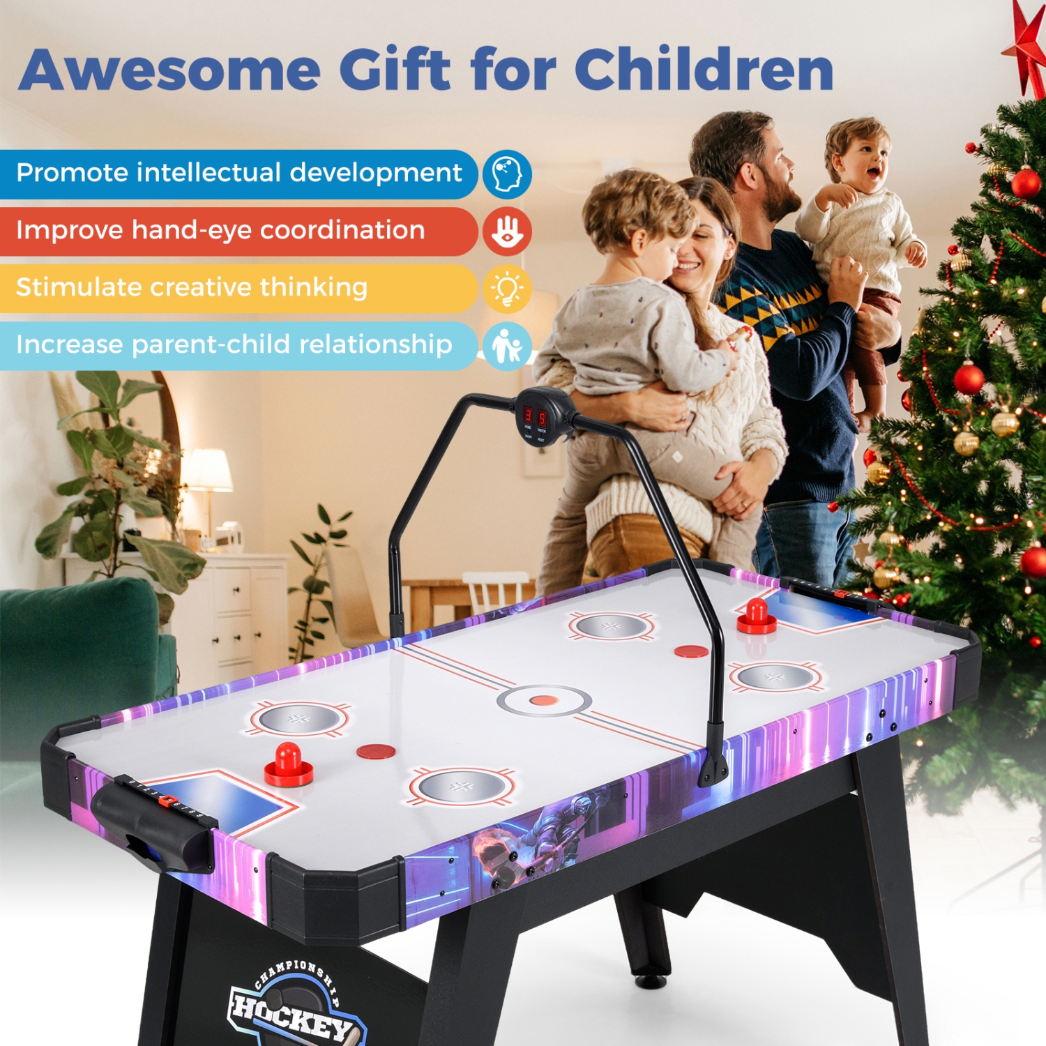 Gymax Air Hockey Table for Kids & Adults w/Digital LED Scoreboard Powerful 12V Motor