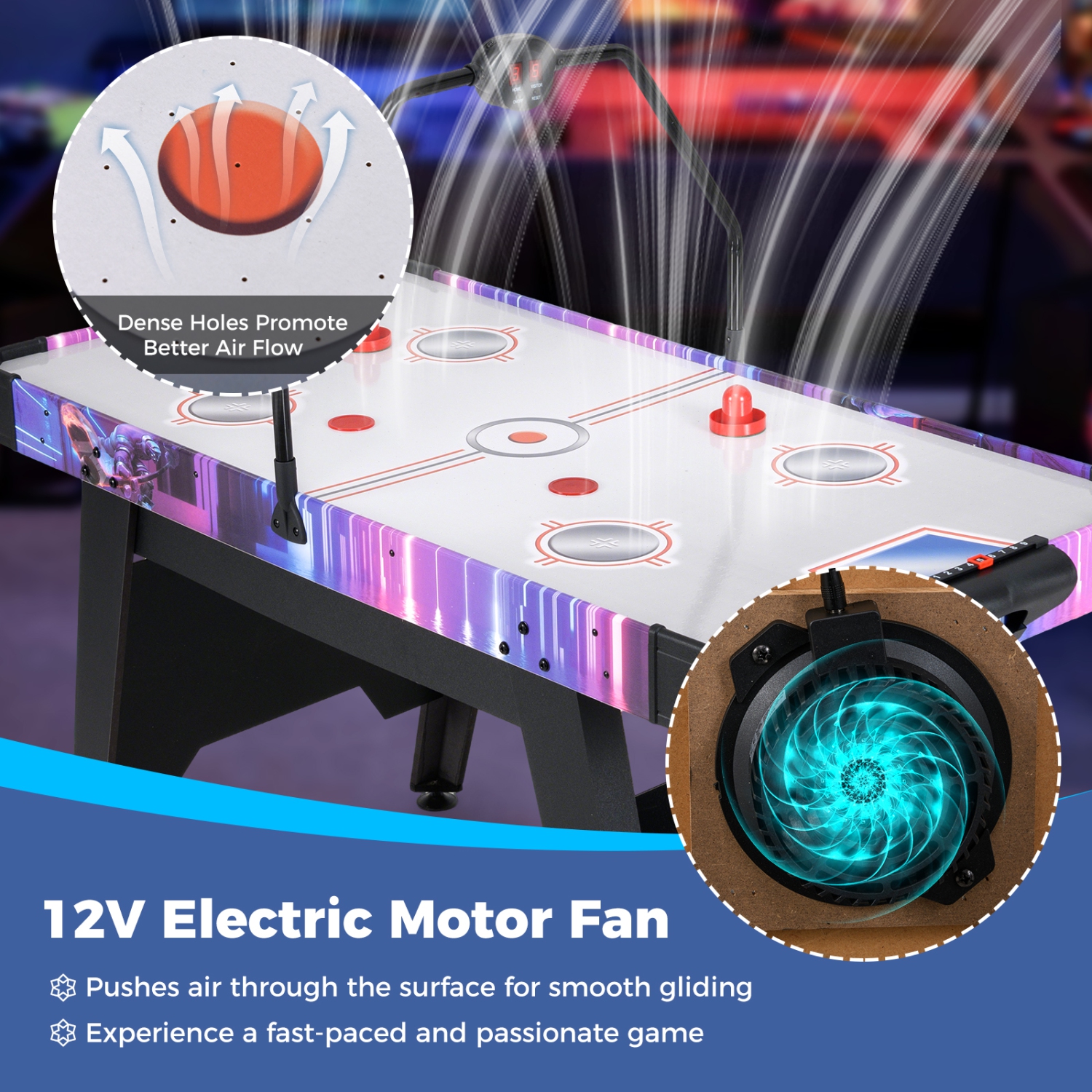 Gymax Air Hockey Table for Kids & Adults w/Digital LED Scoreboard Powerful 12V Motor