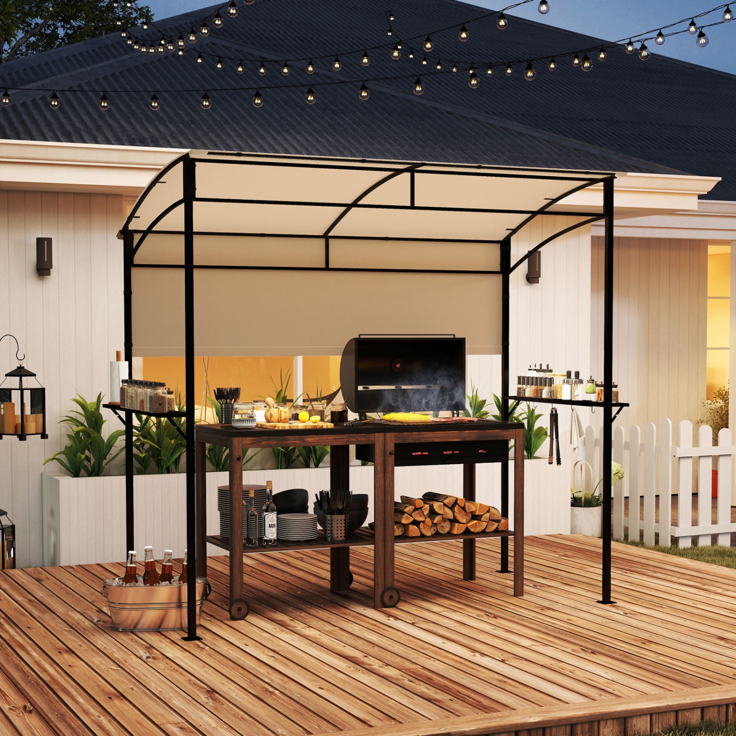 Gymax 7.8 x 4.4 FT Grill Gazebo Outdoor Patio BBQ Canopy w/ Metal Shelves for Backyard