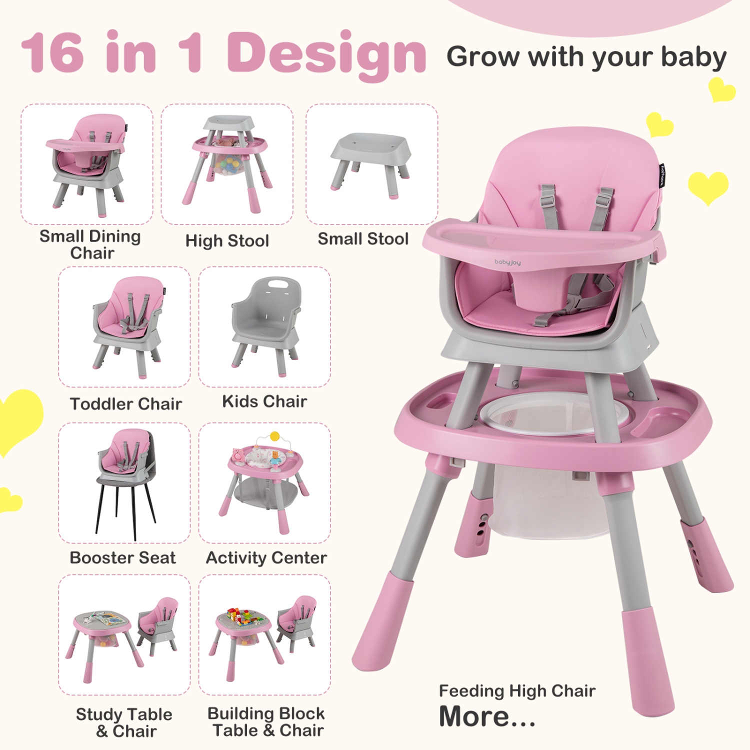 Gymax 16-in-1 Baby High Chair w/ Activity Center Booster Seat Building Block Table