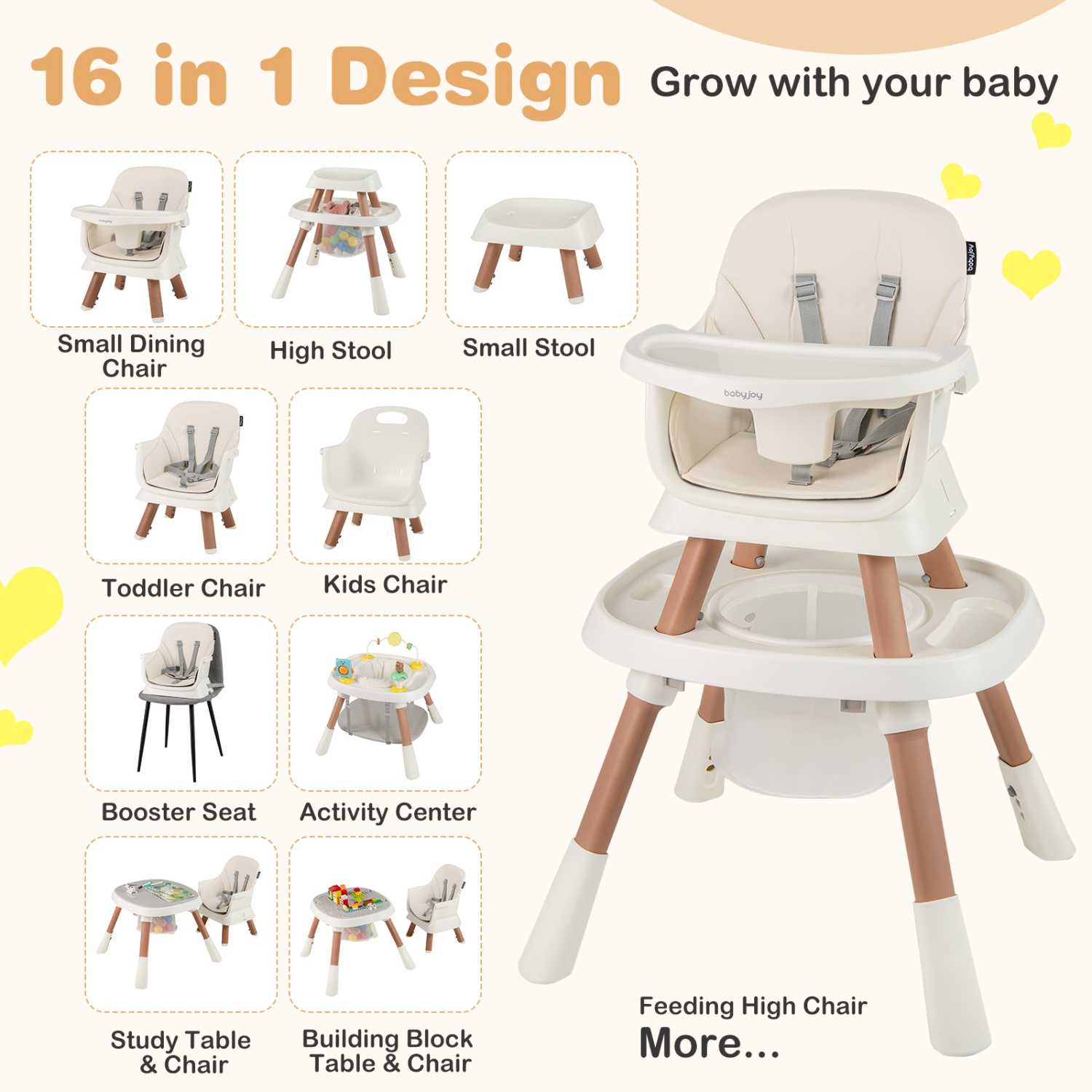 Gymax 16-in-1 Baby High Chair w/ Activity Center Booster Seat Building Block Table