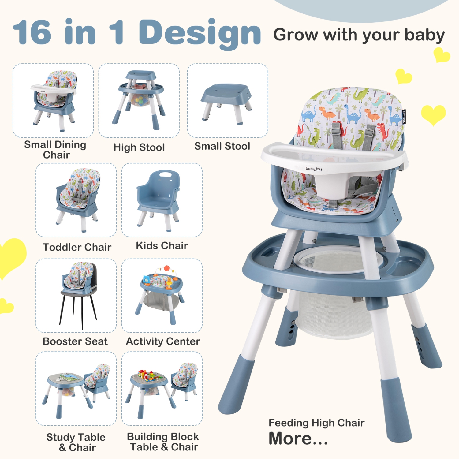 Gymax 16-in-1 Baby High Chair w/ Activity Center Booster Seat Building Block Table