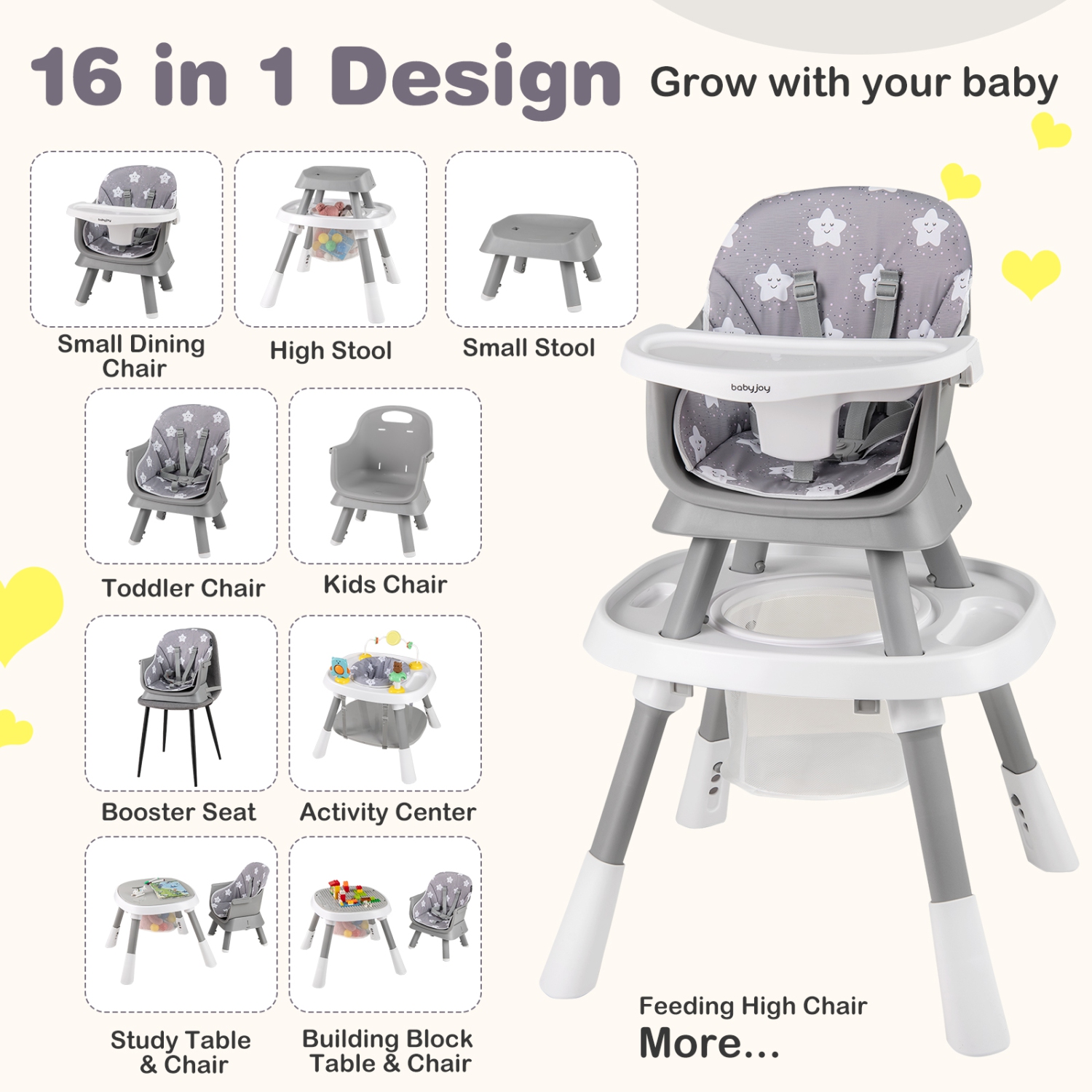 Gymax 16-in-1 Baby High Chair w/ Activity Center Booster Seat Building Block Table