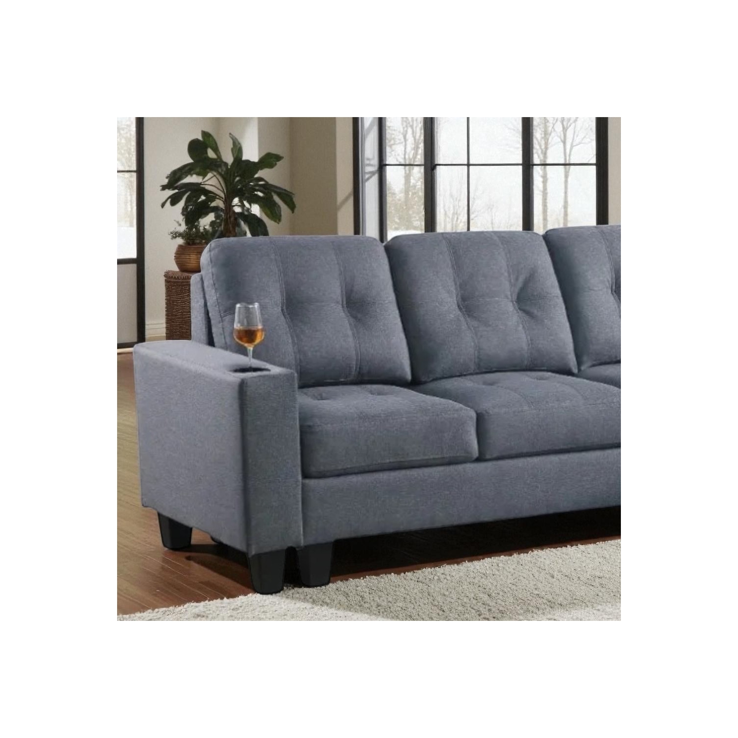 Canapé modulaire recouvert Cosmic Homes avec fauteuil réversible – Gris, canapé en L avec porte-gobelets pour le salon