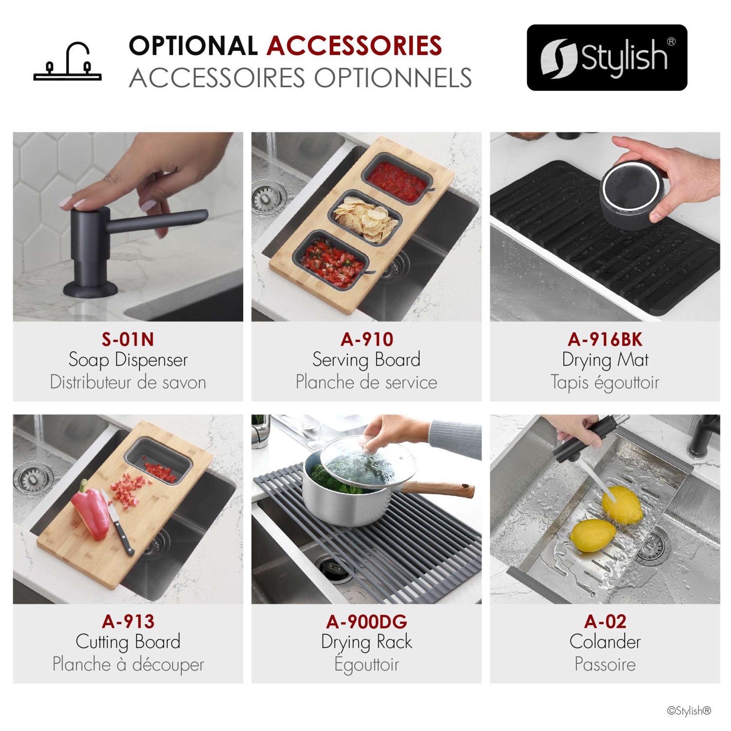 Élégant évier de cuisine à deux bols 60/40 en acier inoxydable de 25&nbsp;po S-425T