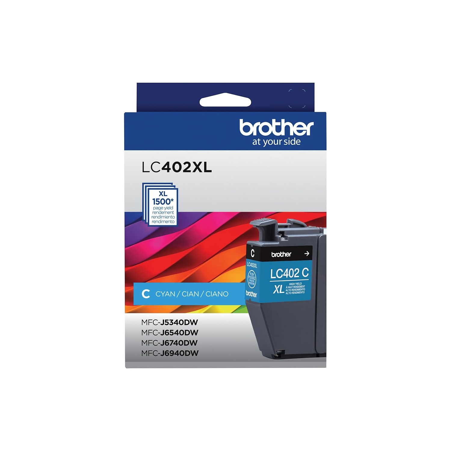 Cartouche d'encre cyan à haut rendement LC402XLC authentique de Brother