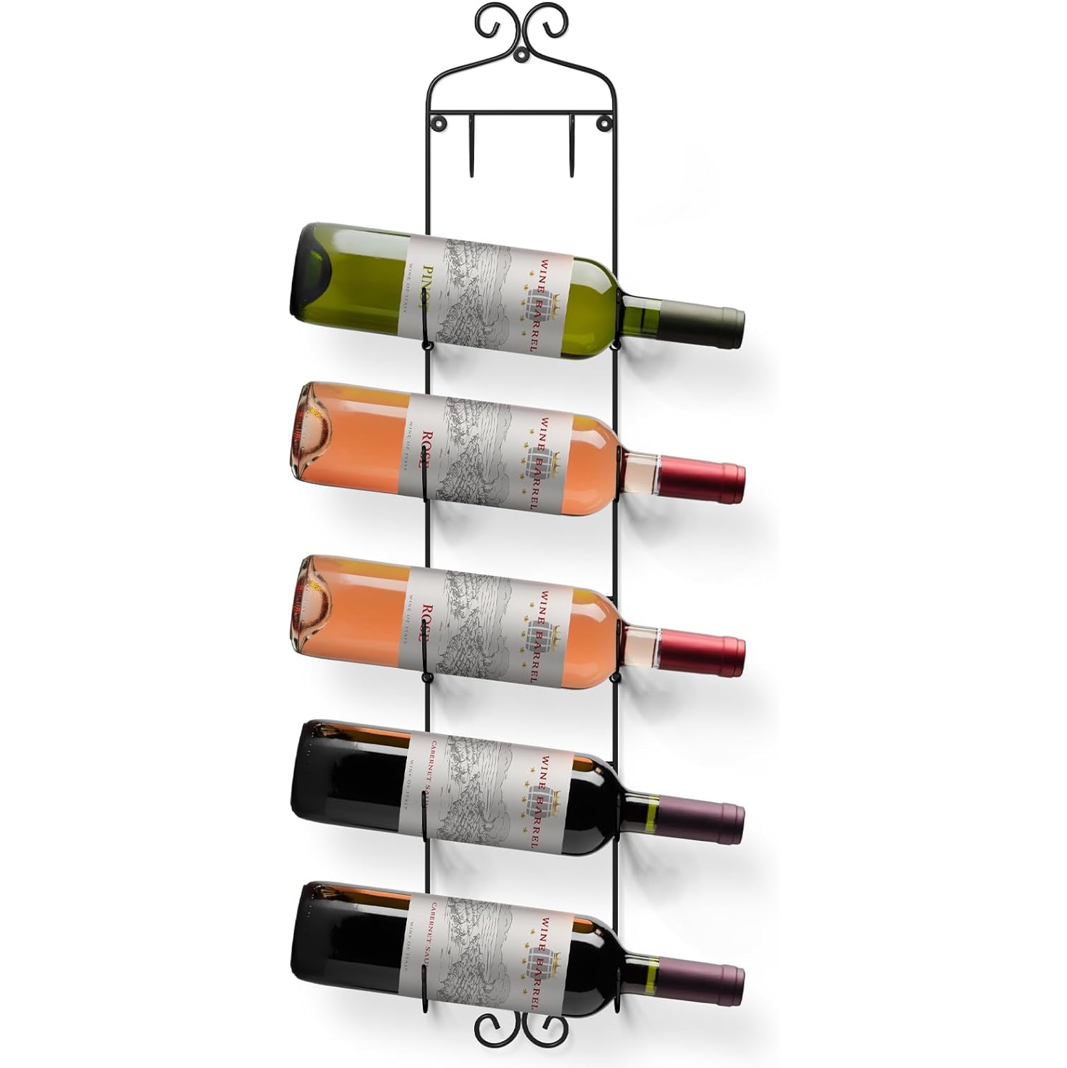 Porte-bouteilles mural Sorbus pour 6 bouteilles de vin - Présentoir vertical avec socles incurvés pour un rangement élégant du vin
