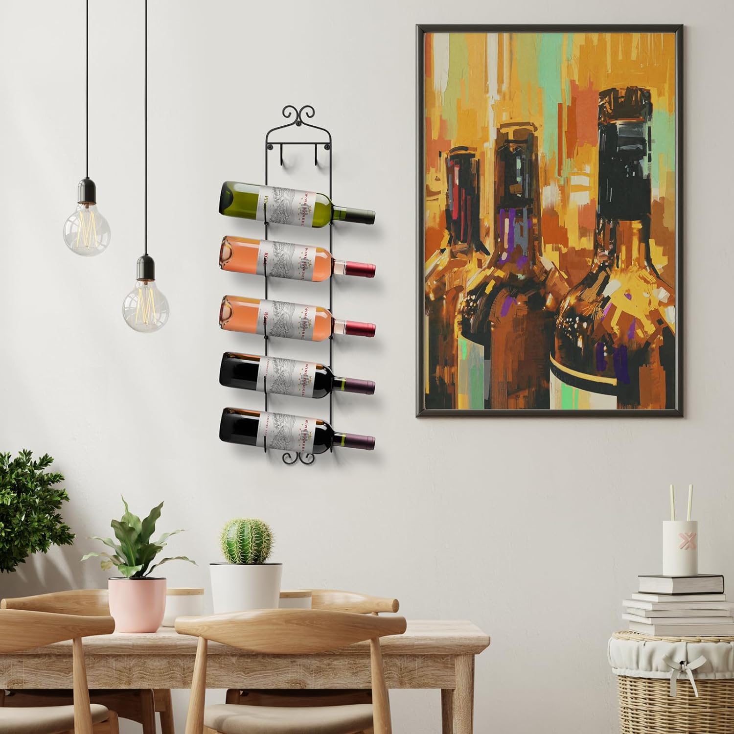 Porte-bouteilles mural Sorbus pour 6 bouteilles de vin - Présentoir vertical avec socles incurvés pour un rangement élégant du vin