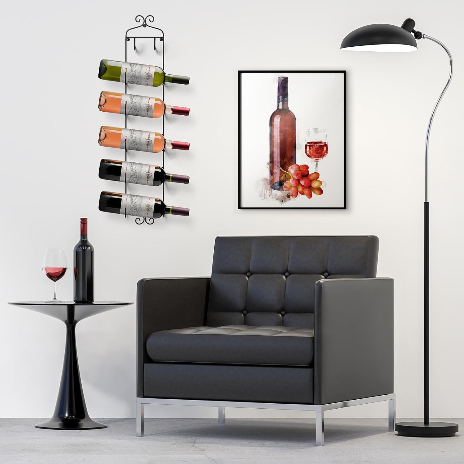 Porte-bouteilles mural Sorbus pour 6 bouteilles de vin - Présentoir vertical avec socles incurvés pour un rangement élégant du vin