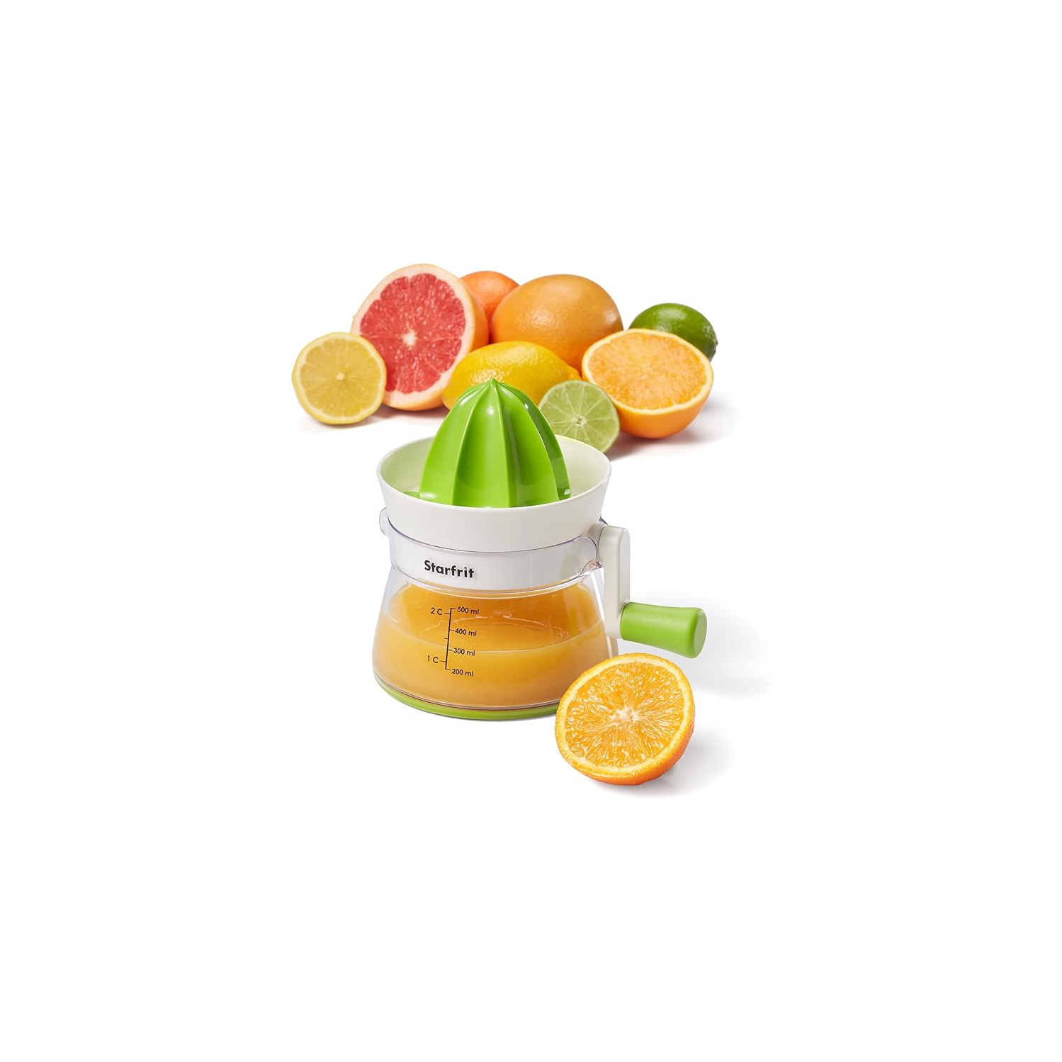 Starfrit Easy Juicer - Crank-Operated Citrus Juicer - 2-Cup Capacity - Stable base - Green