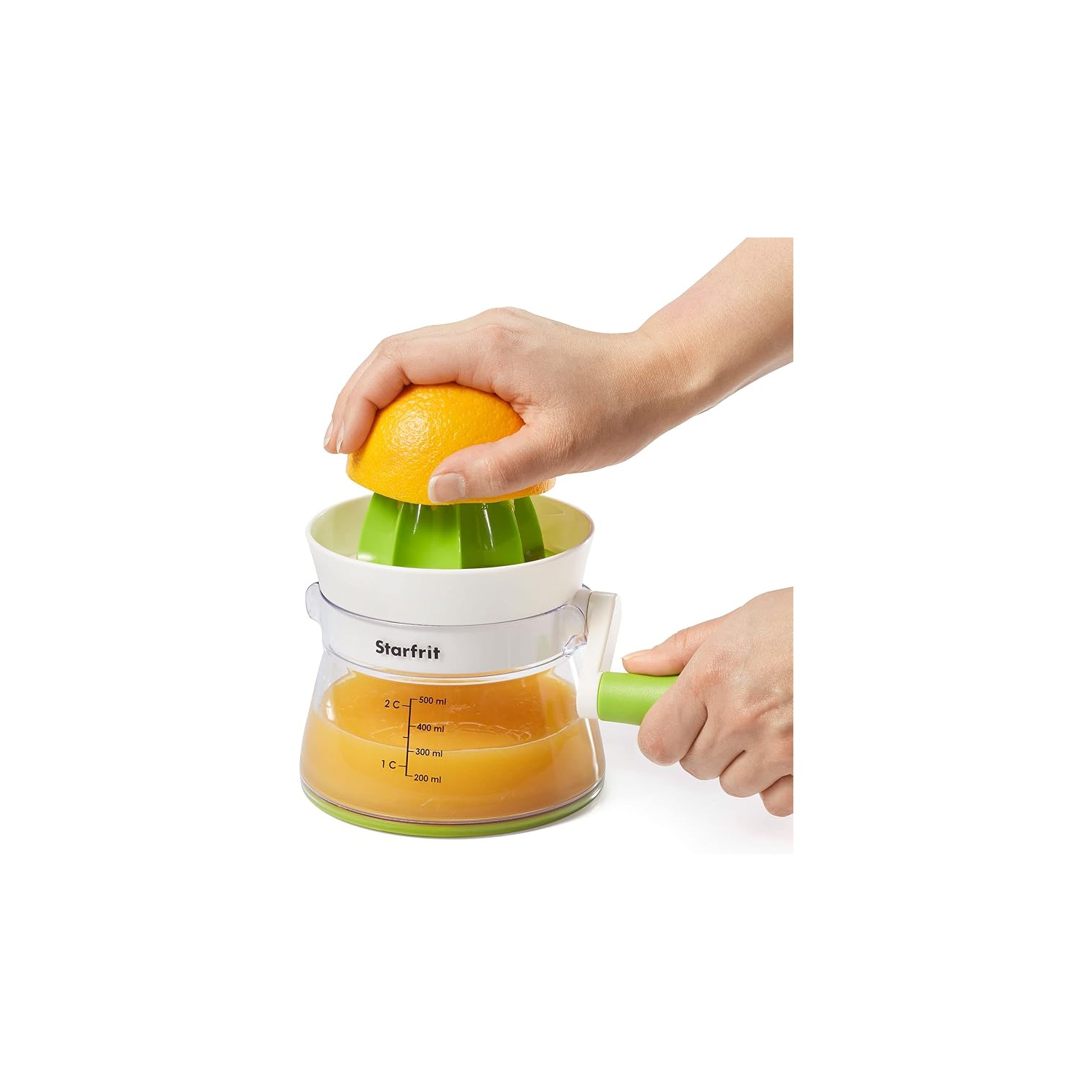 Starfrit Easy Juicer - Crank-Operated Citrus Juicer - 2-Cup Capacity - Stable base - Green