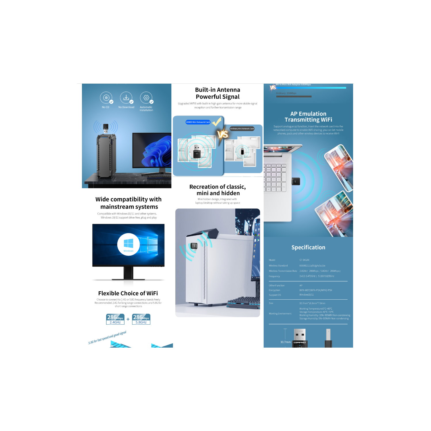 AX600 Wi-Fi6 600Mbps Dual Band Wireless Nano USB Adaptor FCC Certified