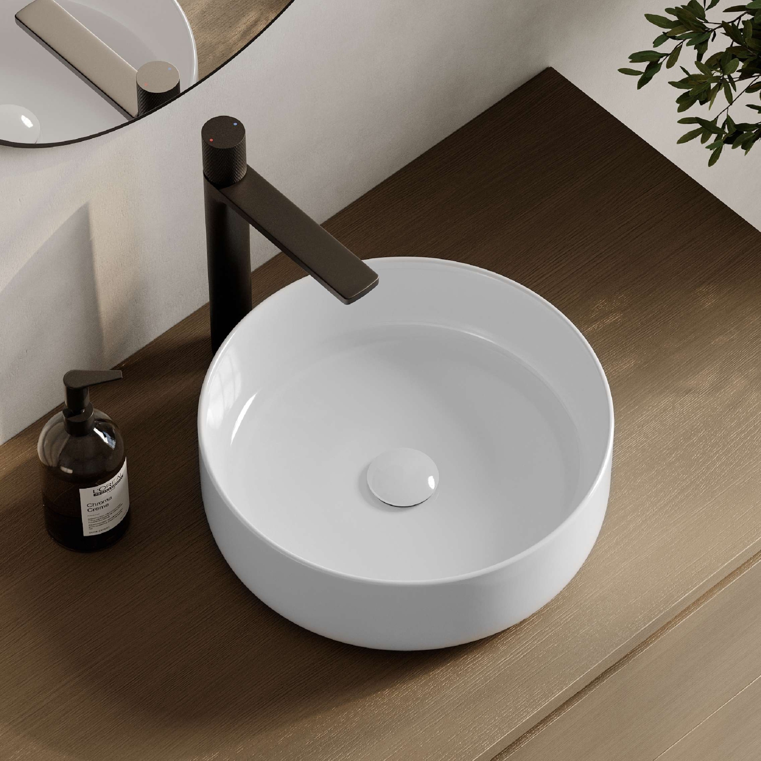 Stylish 14.12"W White Round Vessel Sink