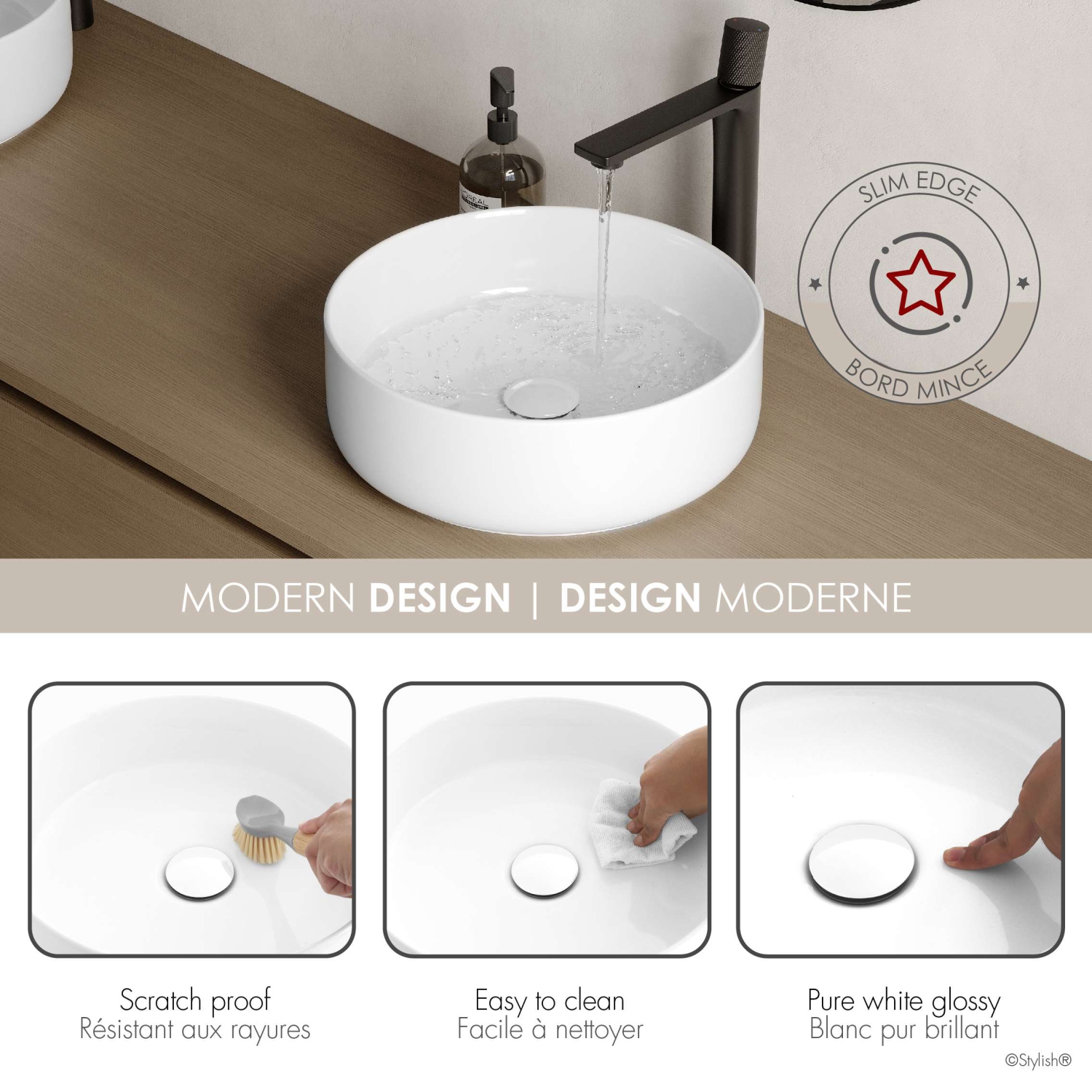Stylish 14.12"W White Round Vessel Sink