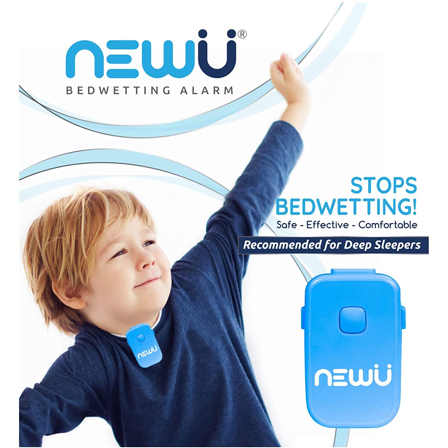 NewU – Alarme d'éveil avec 8 tonalités fortes, vibrations fortes pour arrêter l'énurésie; Alarme mouillante pour lit pleine grandeur pour les