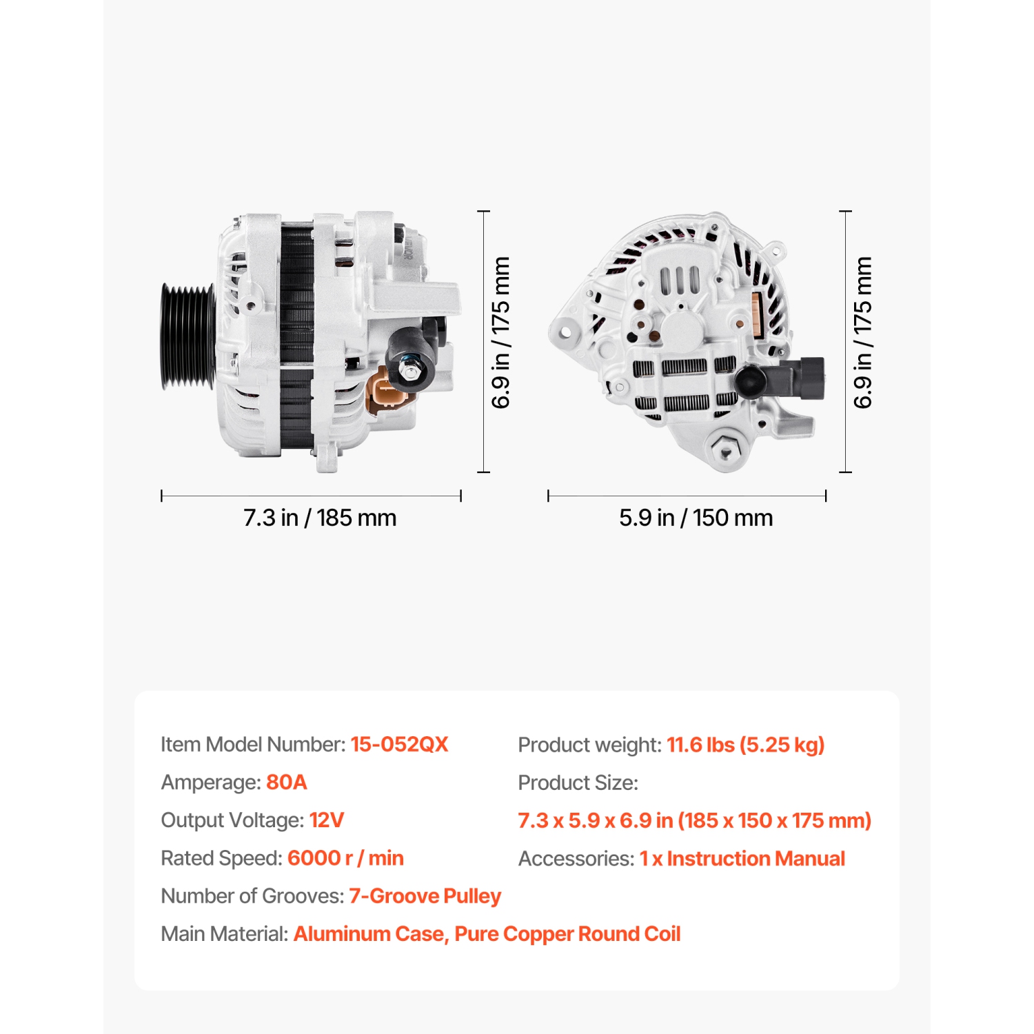 VEVOR 11176 Car Alternator, Fit for Honda Civic 1.8L L4 2006-2008 2011, Civic 1.8L L4 2009-2010, Replacement 31100RNAA01, 31100RNAA012M2,