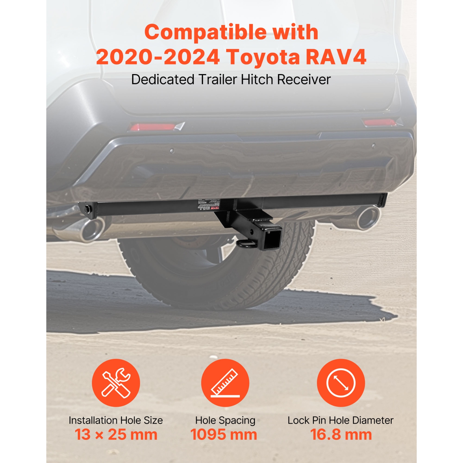 VEVOR Class 3 Trailer Hitch, 2-Inch Receiver, 6000 lbs, Q345B Steel Tube Frame, Compatible with 2020-2024 Toyota RAV4, Multi-Fit Hitch to Receive