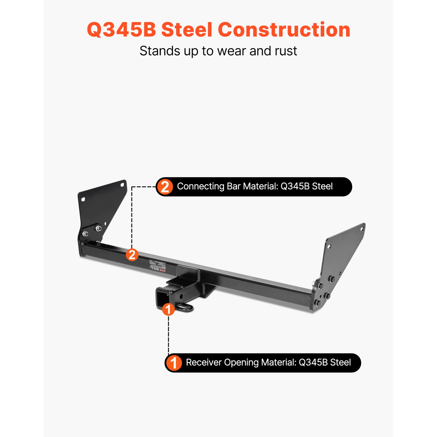 VEVOR Class 3 Trailer Hitch, 2-Inch Receiver, 6000 lbs, Q345B Steel Tube Frame, Compatible with 2020-2024 Toyota RAV4, Multi-Fit Hitch to Receive