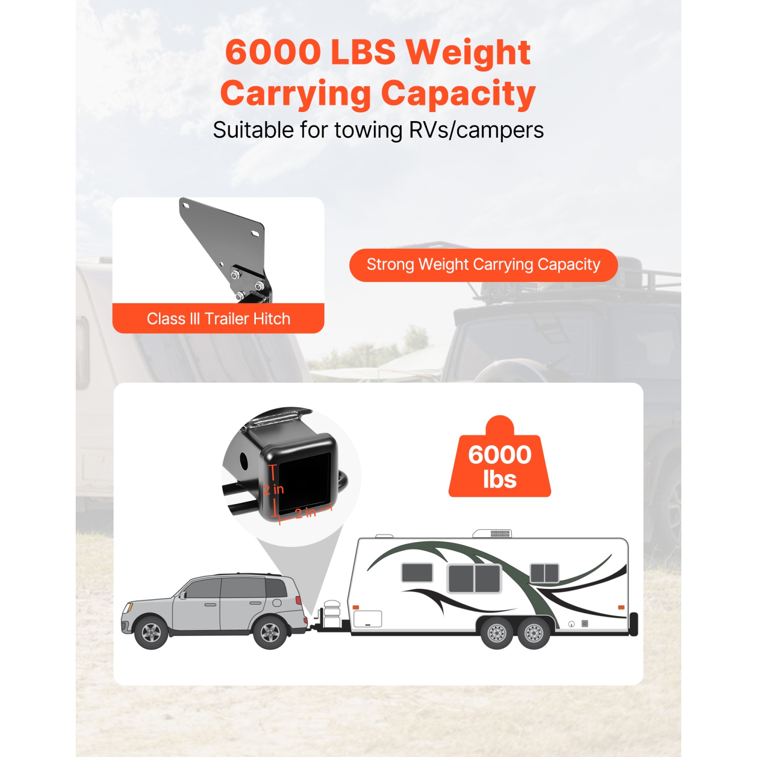 VEVOR Class 3 Trailer Hitch, 2-Inch Receiver, 6000 lbs, Q345B Steel Tube Frame, Compatible with 2020-2024 Toyota RAV4, Multi-Fit Hitch to Receive