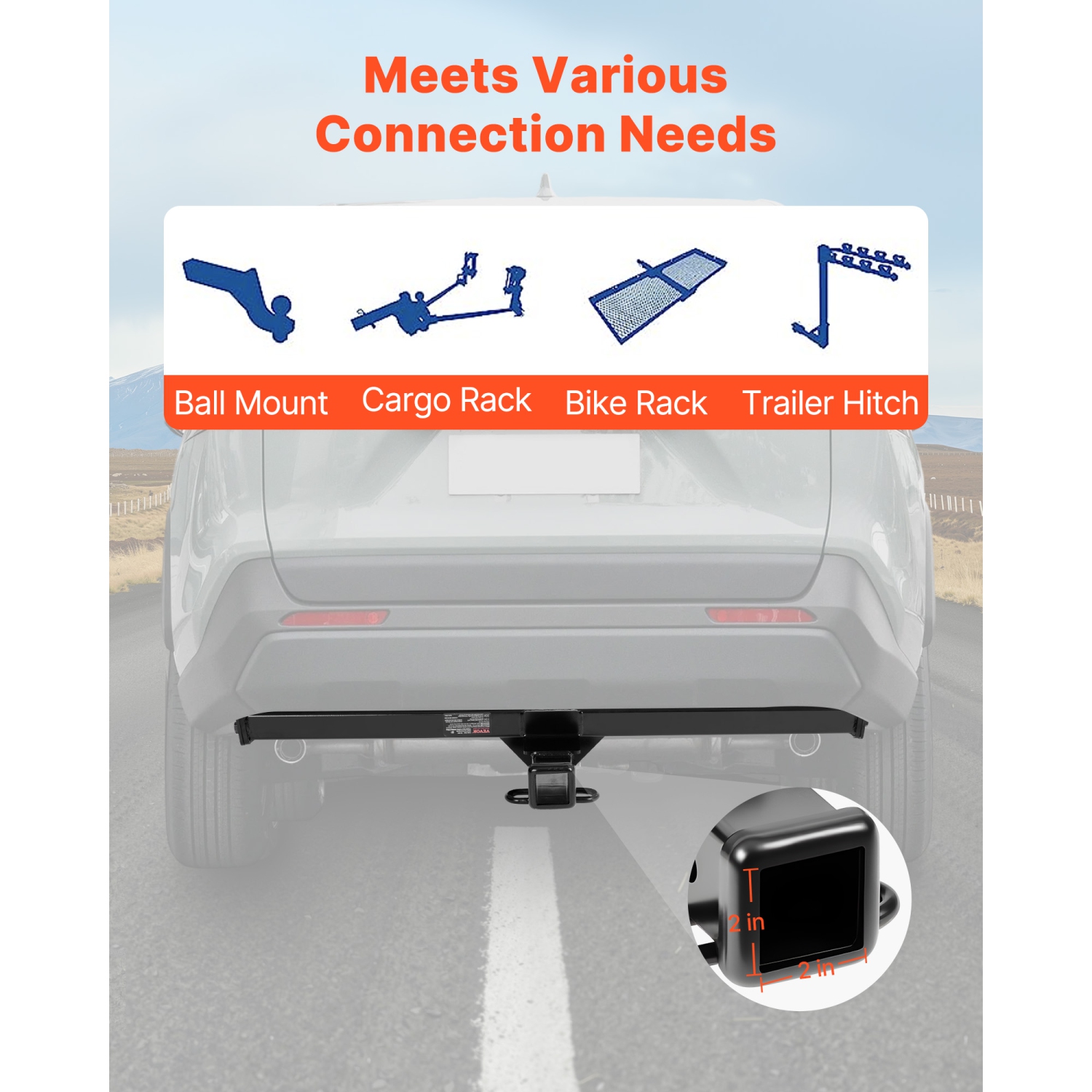 VEVOR Class 3 Trailer Hitch, 2-Inch Receiver, 6000 lbs, Q345B Steel Tube Frame, Compatible with 2020-2024 Toyota RAV4, Multi-Fit Hitch to Receive