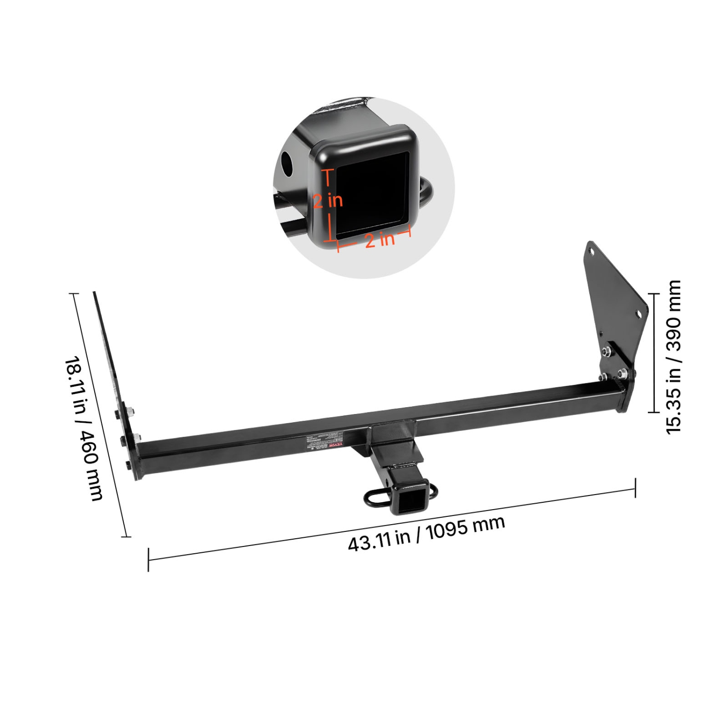 VEVOR Class 3 Trailer Hitch, 2-Inch Receiver, 6000 lbs, Q345B Steel Tube Frame, Compatible with 2020-2024 Toyota RAV4, Multi-Fit Hitch to Receive