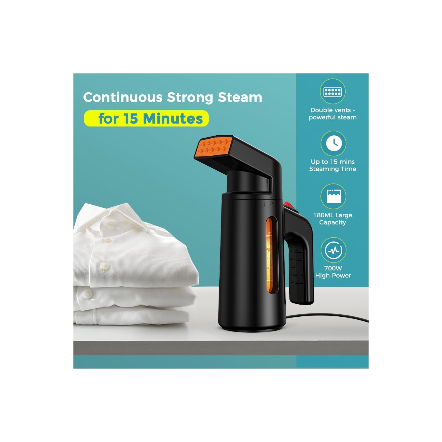 Défroisseur à vapeur portatif pour vêtements, défroisseur à vapeur portatif 700&nbsp;W avec réservoir d'eau 180&nbsp;ml, défroisseur à vapeur de