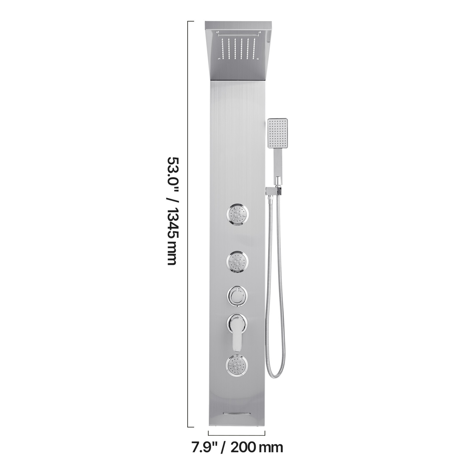 VEVOR 53 in Shower Panel Tower System with Rainfall Waterfall Shower Head, Brushed Stainless Steel Shower Column, 5-Function Faucet, Wall-Mount Rain