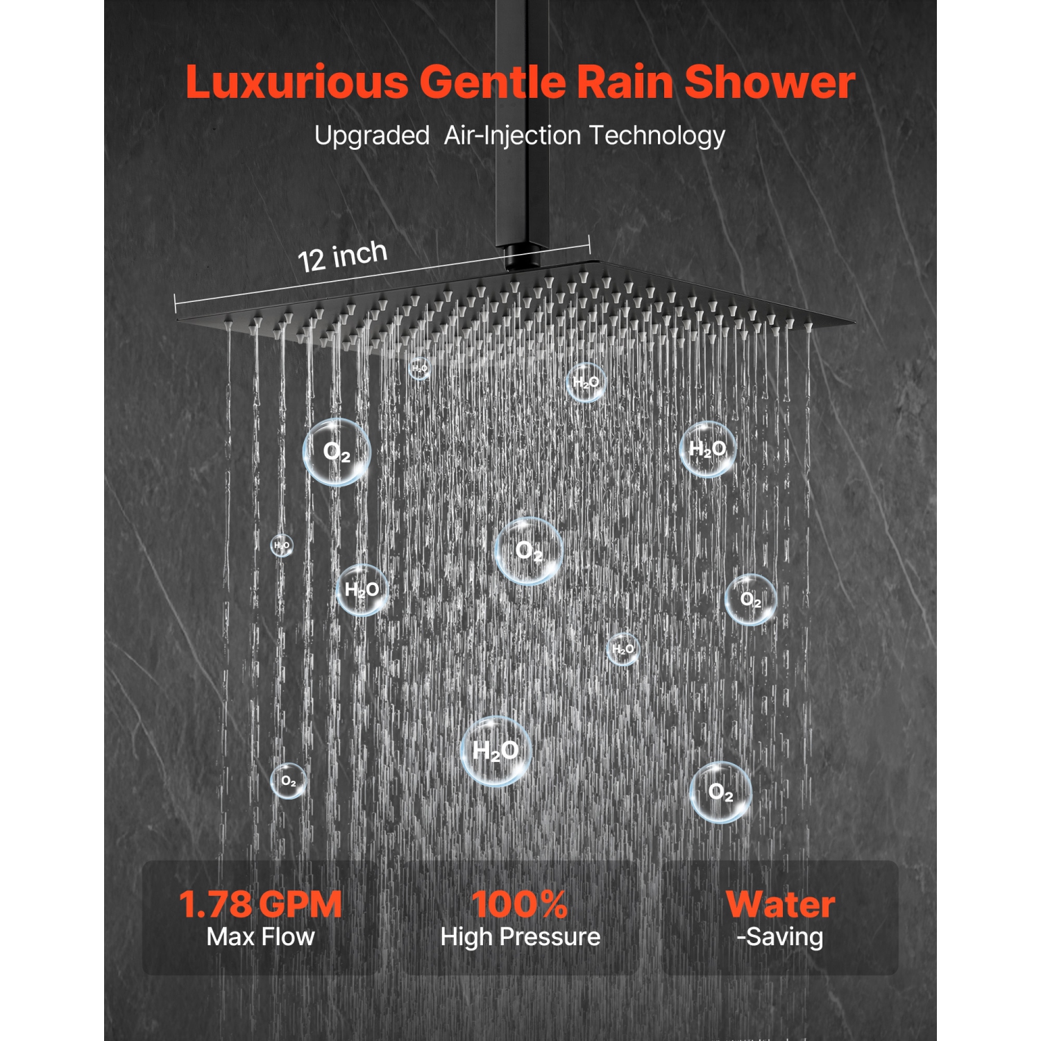 VEVOR 12-Inch Shower Faucet Set, Rainfall Bathroom Shower System with Square Rain Shower Head and Handheld Spray, Ceiling Mount Bath Fixtures with