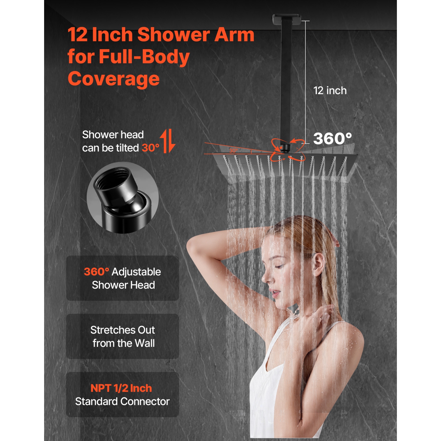 VEVOR 12-Inch Shower Faucet Set, Rainfall Bathroom Shower System with Square Rain Shower Head and Handheld Spray, Ceiling Mount Bath Fixtures with
