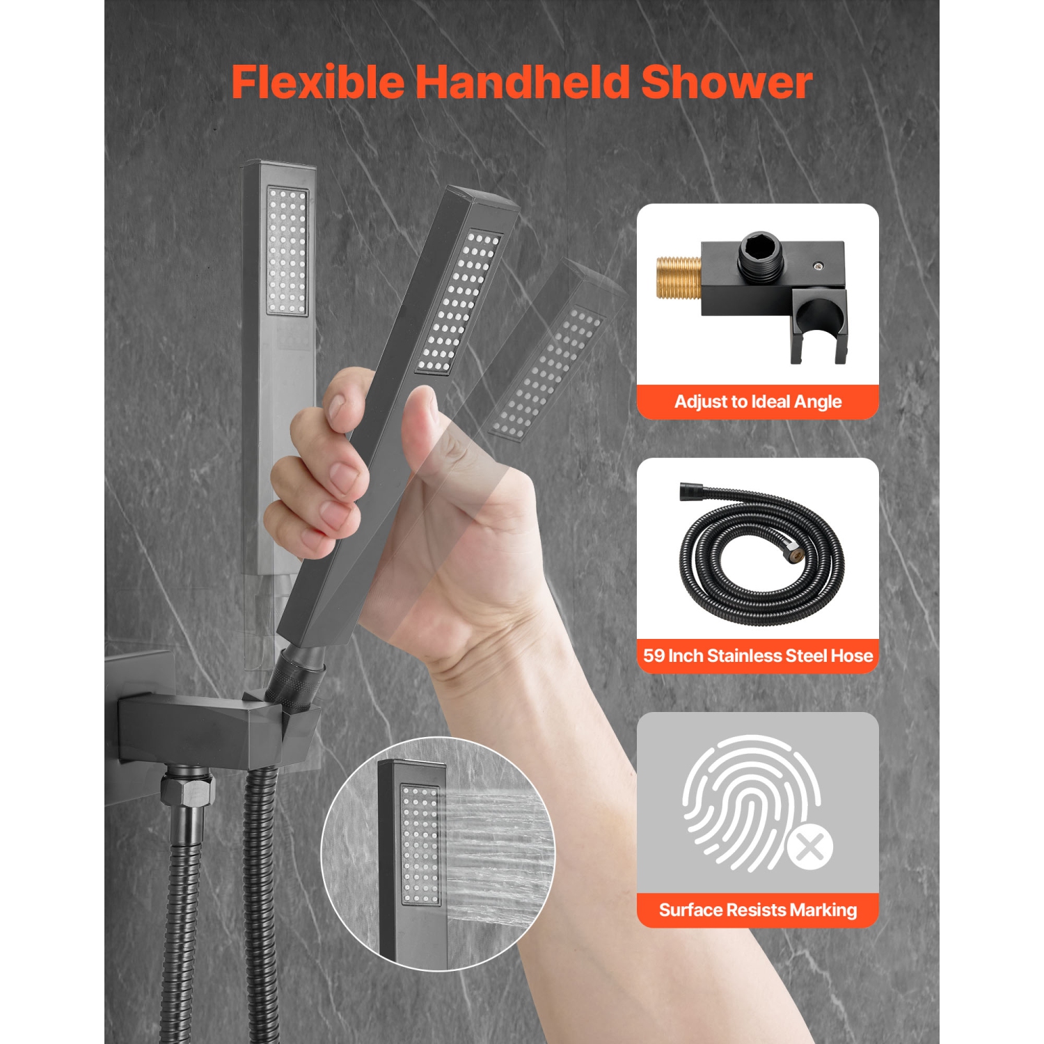 VEVOR 10-Inch Shower Faucet Set, Rainfall Bathroom Shower System with Square Rain Shower Head and Handheld Spray, Ceiling Mount Bath Fixtures with