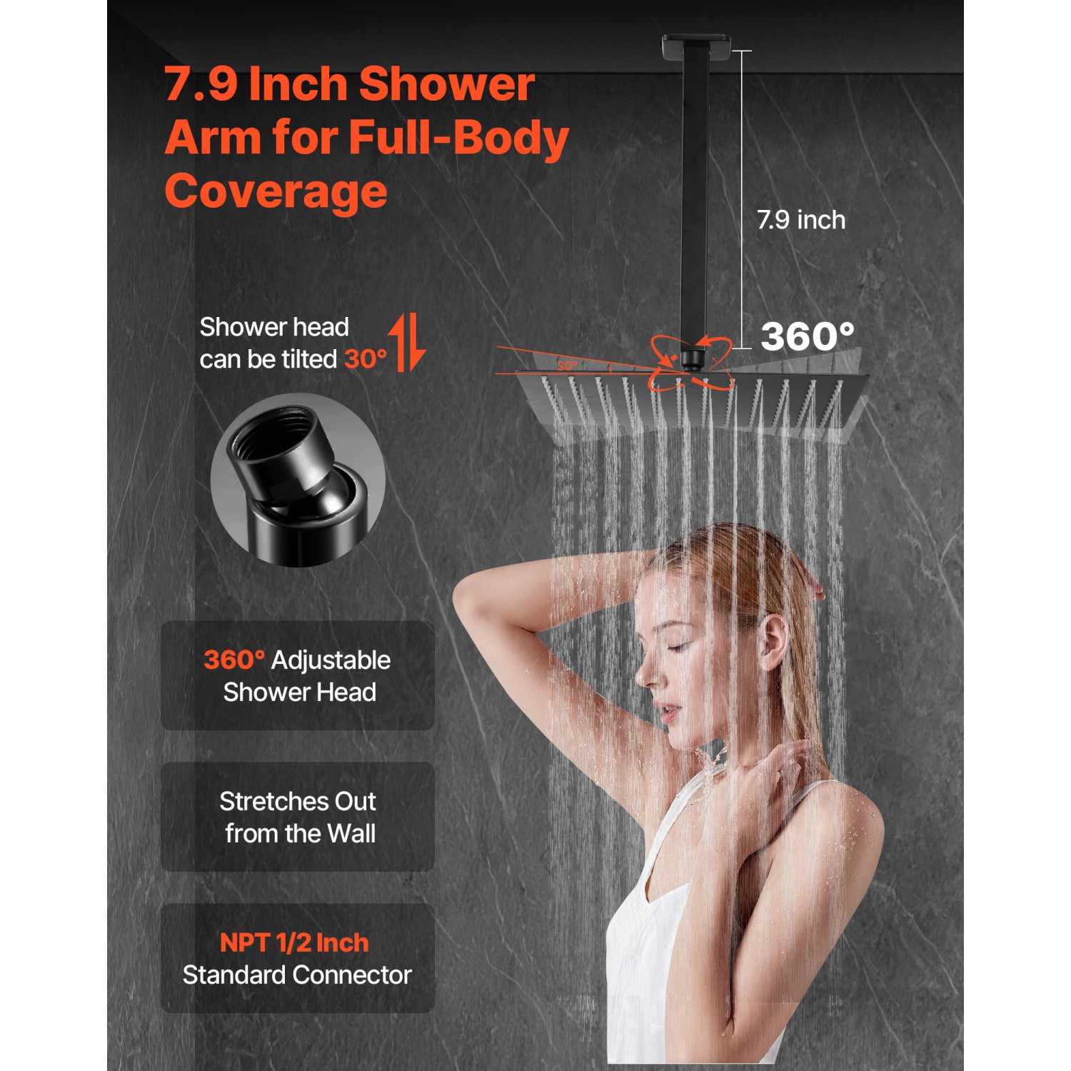 VEVOR 10-Inch Shower Faucet Set, Rainfall Bathroom Shower System with Square Rain Shower Head and Handheld Spray, Ceiling Mount Bath Fixtures with