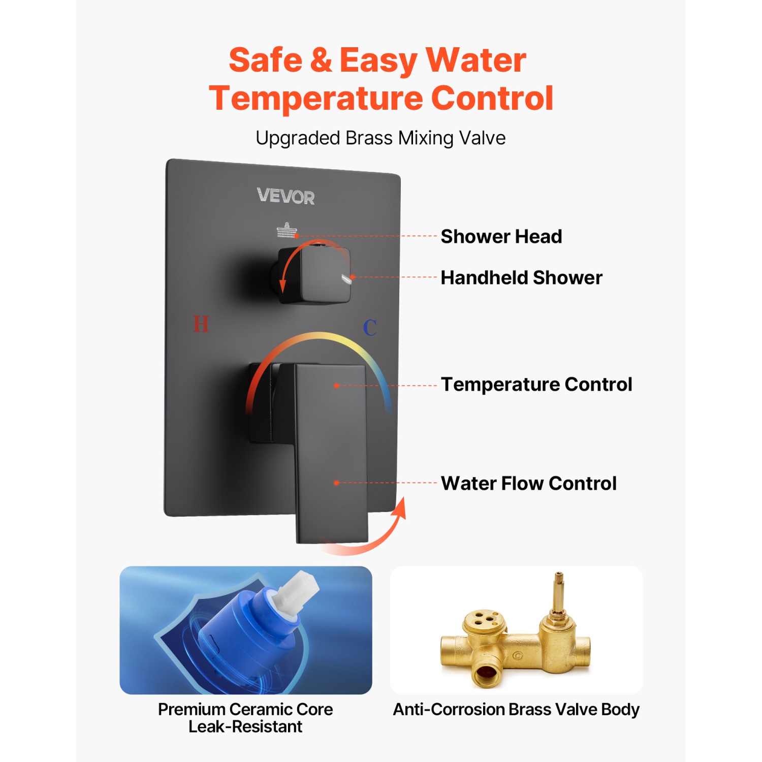 VEVOR 10-Inch Shower Faucet Set, Rainfall Bathroom Shower System with Square Rain Shower Head and Handheld Spray, Ceiling Mount Bath Fixtures with