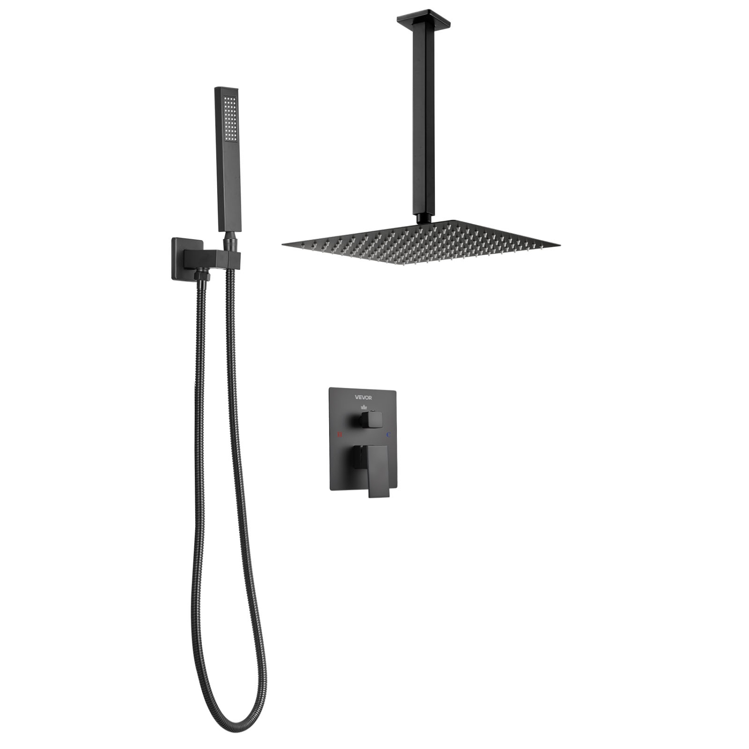 VEVOR 10-Inch Shower Faucet Set, Rainfall Bathroom Shower System with Square Rain Shower Head and Handheld Spray, Ceiling Mount Bath Fixtures with