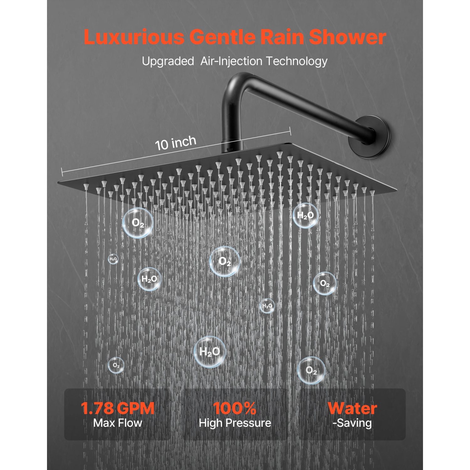 VEVOR 10-Inch Shower Faucet Set, Rainfall Bathroom Shower System with Square Rain Shower Head and Handheld Spray, Wall Mounted Bath Fixtures with