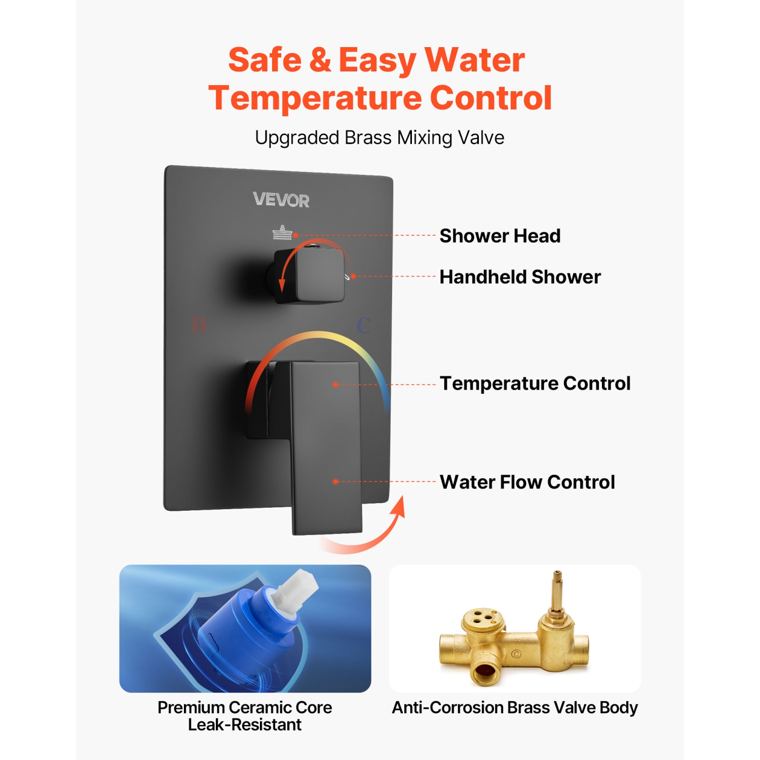 VEVOR 10-Inch Shower Faucet Set, Rainfall Bathroom Shower System with Square Rain Shower Head and Handheld Spray, Wall Mounted Bath Fixtures with