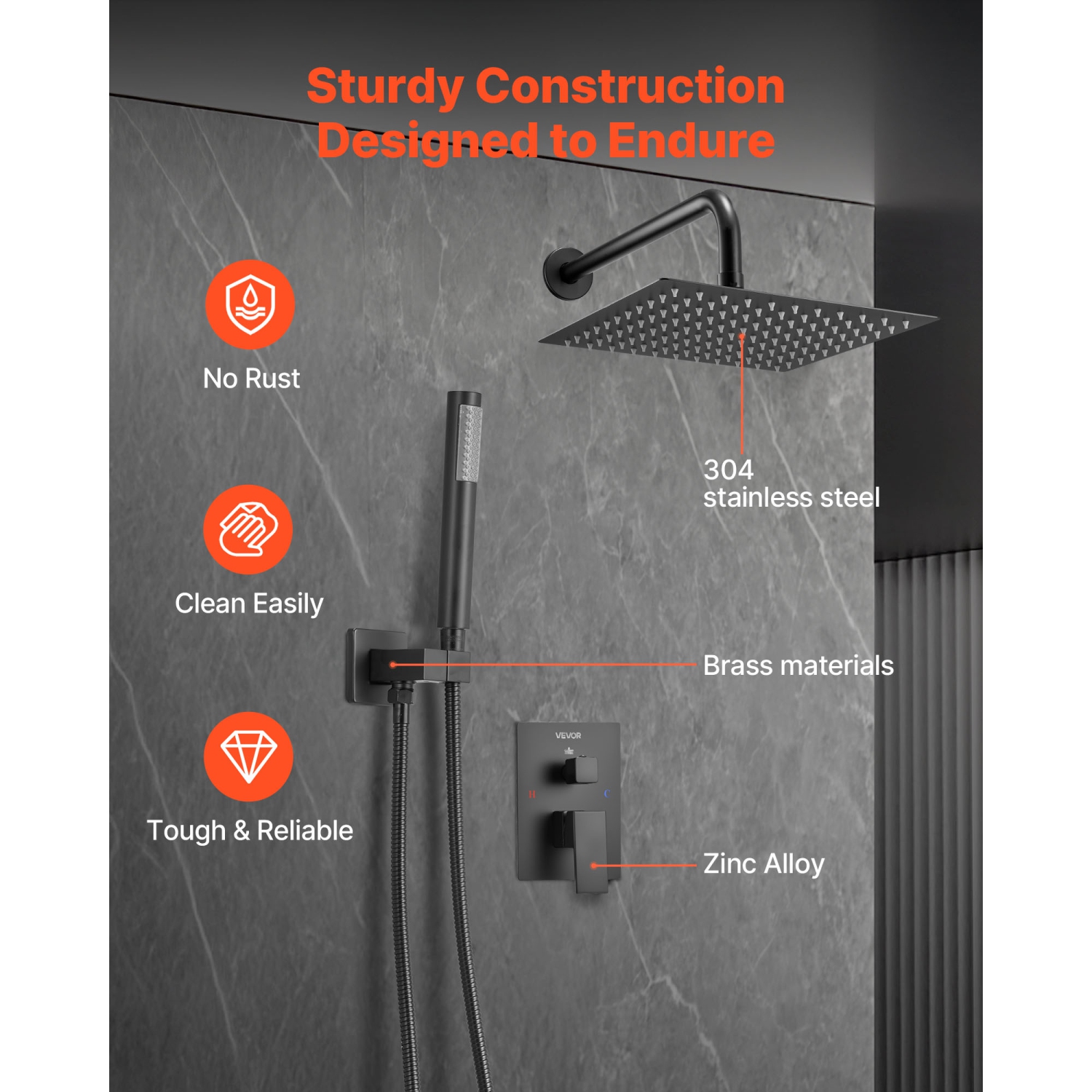 VEVOR 10-Inch Shower Faucet Set, Rainfall Bathroom Shower System with Square Rain Shower Head and Handheld Spray, Wall Mounted Bath Fixtures with