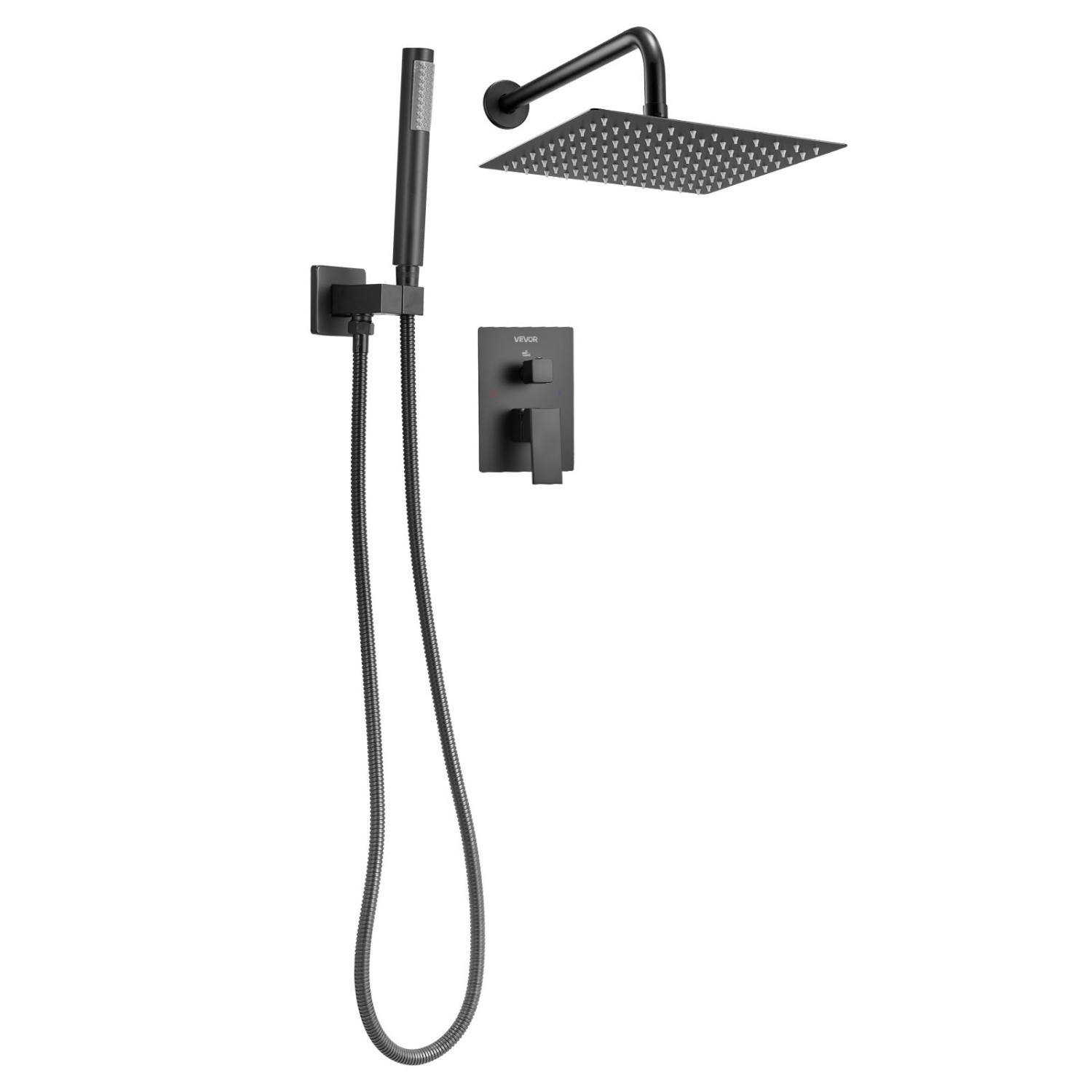 VEVOR 10-Inch Shower Faucet Set, Rainfall Bathroom Shower System with Square Rain Shower Head and Handheld Spray, Wall Mounted Bath Fixtures with