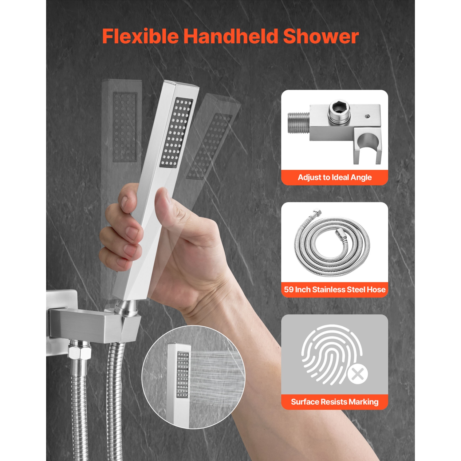 VEVOR 12-Inch Shower Faucet Set, Rainfall Bathroom Shower System with Square Rain Shower Head and Handheld Spray, Ceiling Mount Bath Fixtures with
