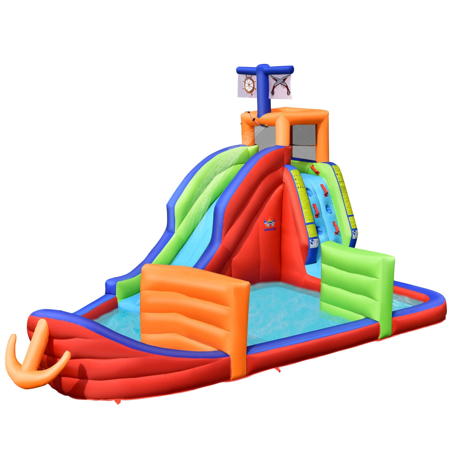 6-in-1 Pirate Ship Water Slide Inflatable Castle with Guns and 735W Blower