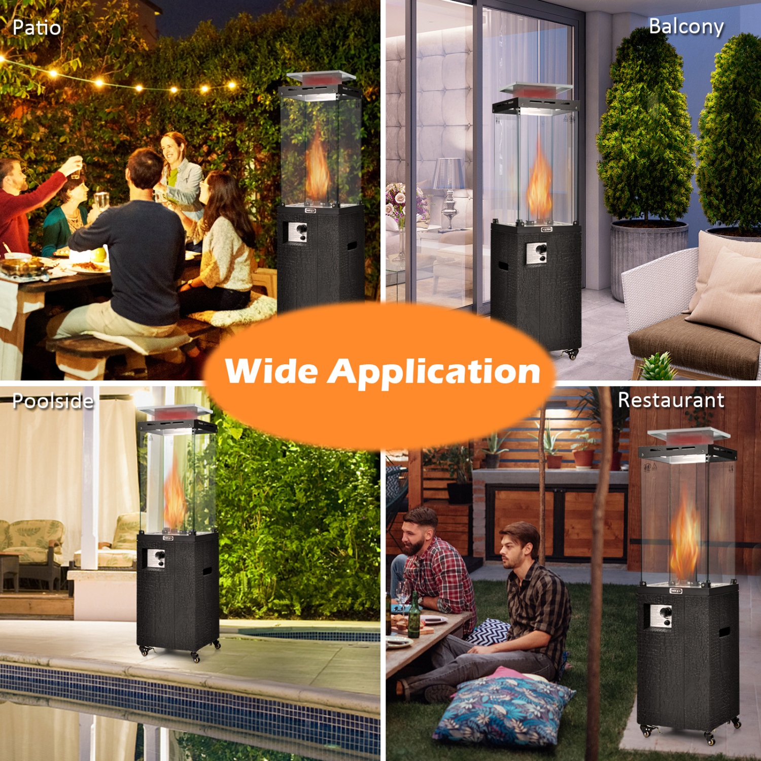 41,000 BTU Propane Patio Heater with Lockable Wheels for Outdoor Heating