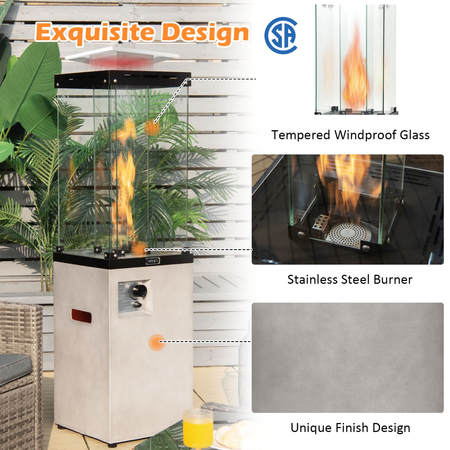 Radiateur de patio au propane de 41 000 BTU avec roulettes verrouillables pour chauffage extérieur