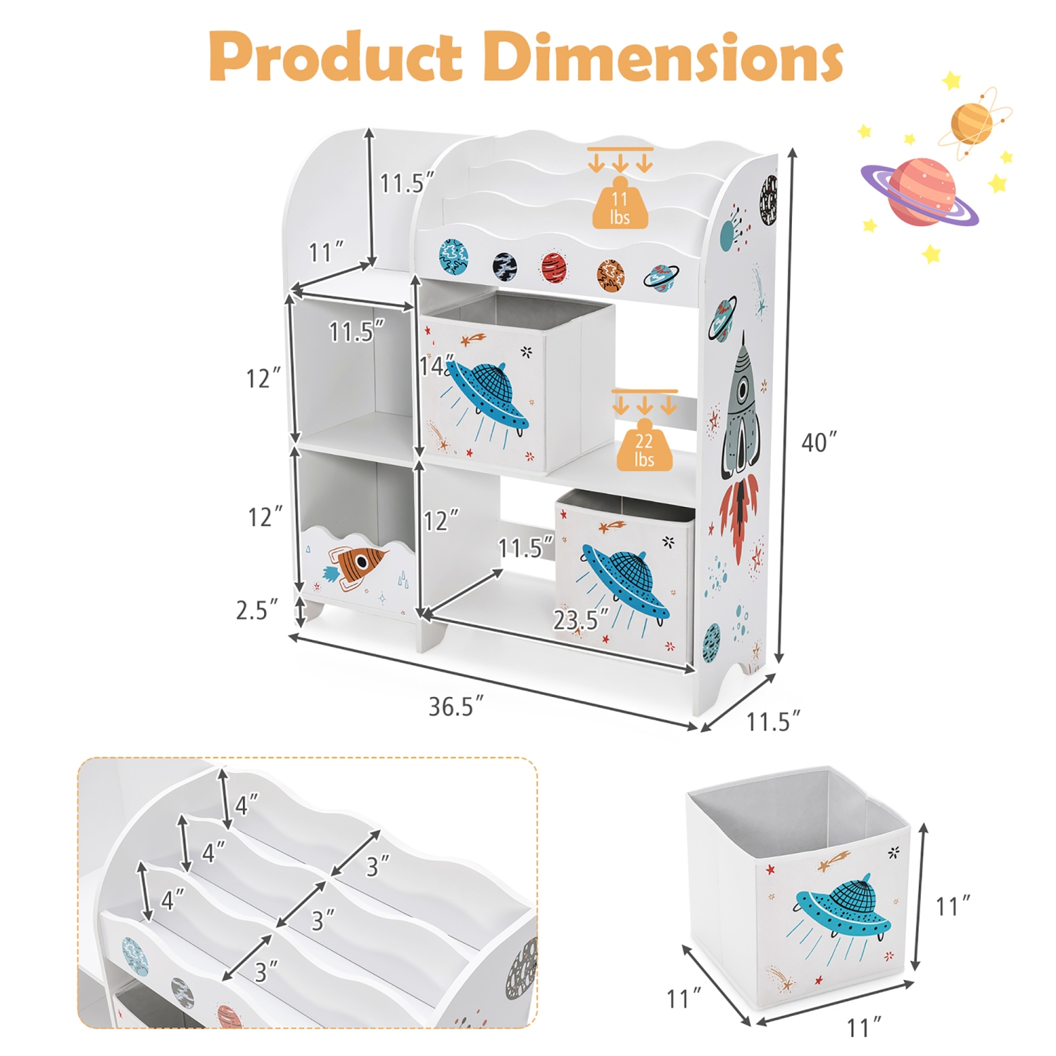 Kids Book and Toy Organizer Cabinet with Wooden Frame and Storage Bins