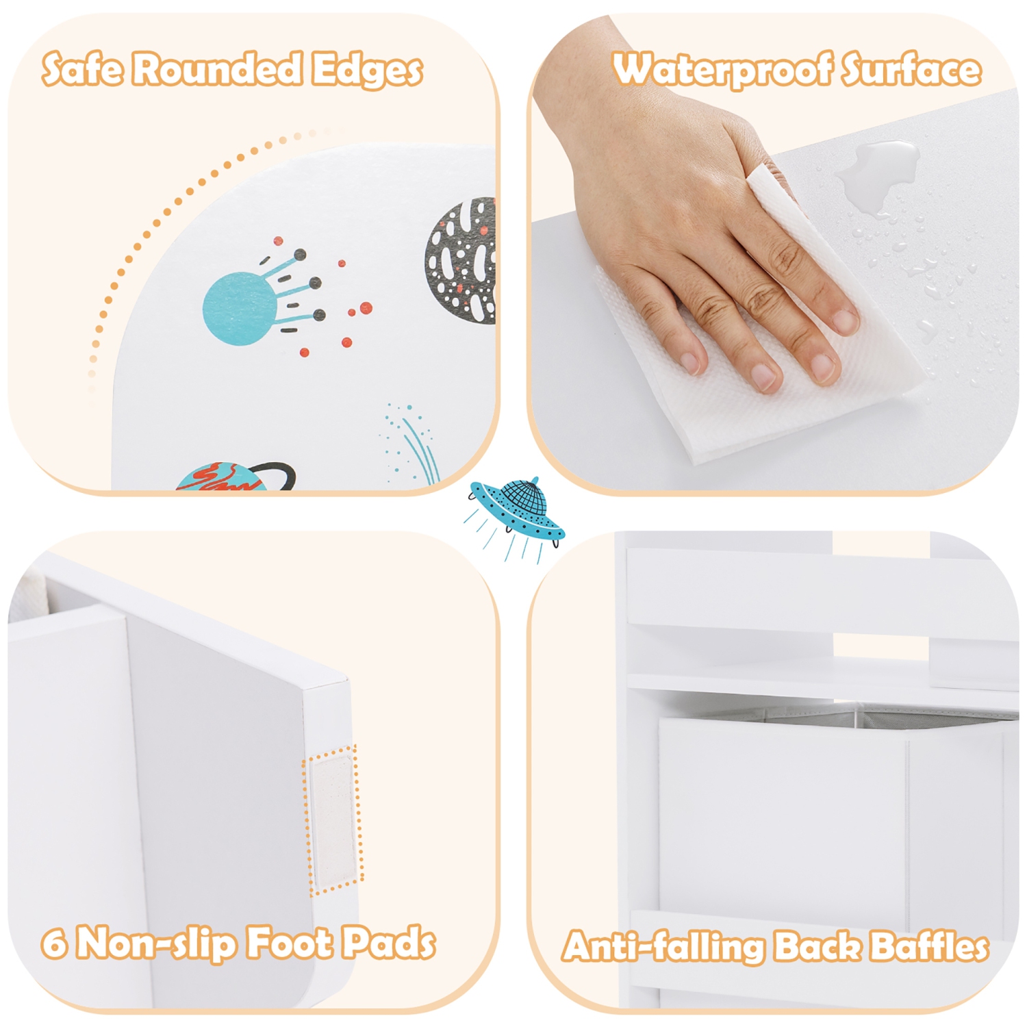 Kids Book and Toy Organizer Cabinet with Wooden Frame and Storage Bins