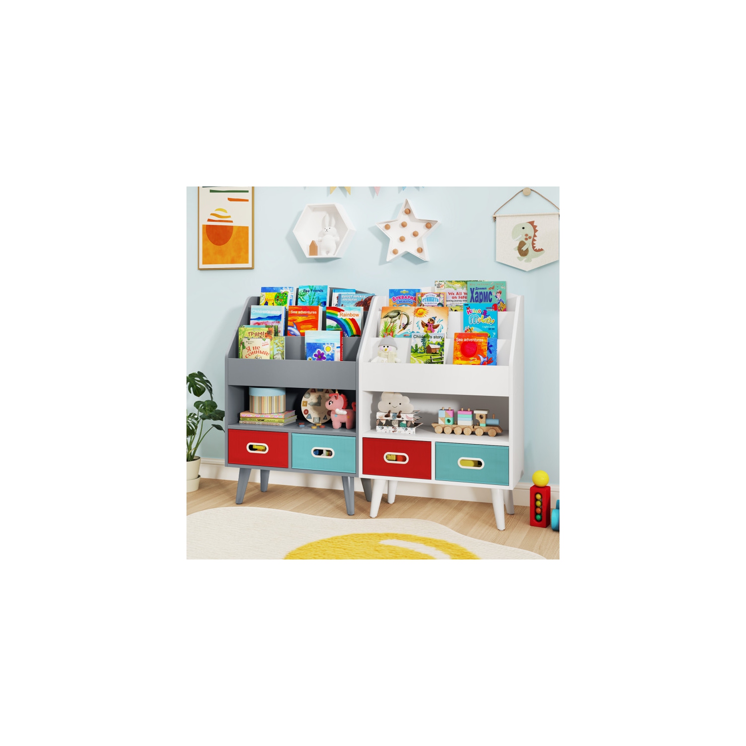 Bibliothèque pour enfants avec compartiment de rangement ouvert pour les tout-petits de 3 ans et plus
