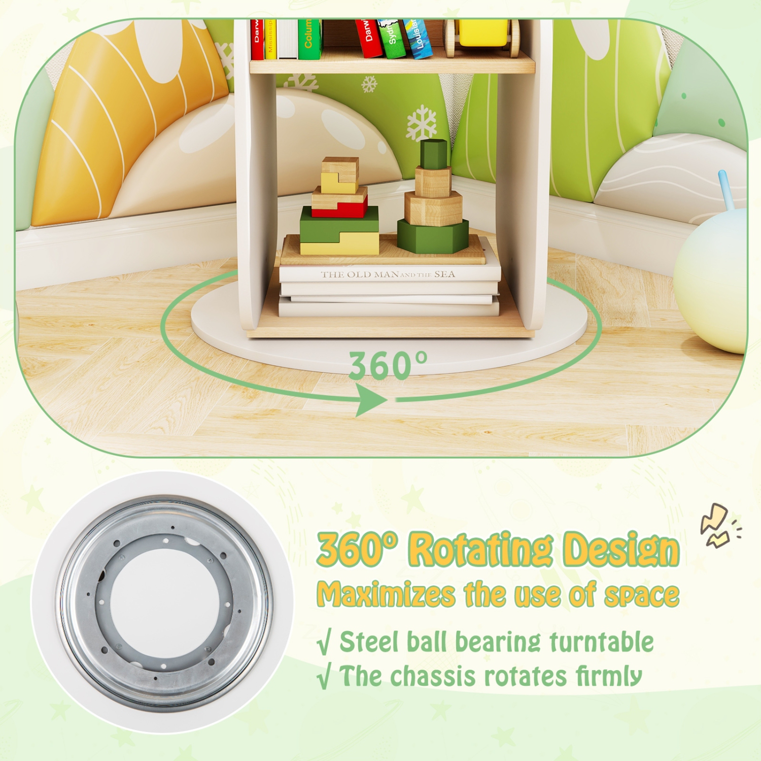 360° Rotating Kids Bookshelf with 5 Shelves and Toy Storage Organizer