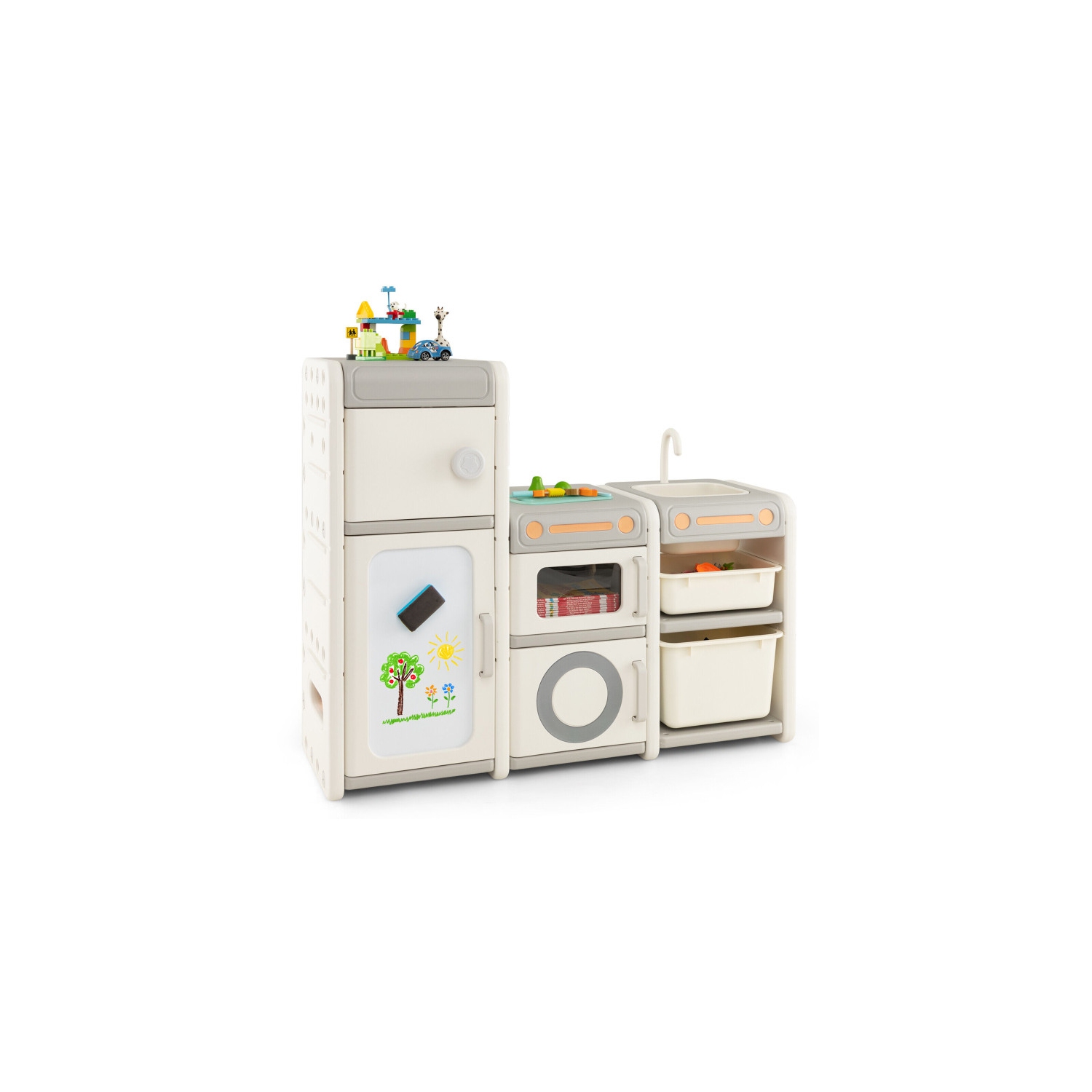 Multipurpose Toy Chest with Bookshelf and Magnetic Whiteboard for Kids