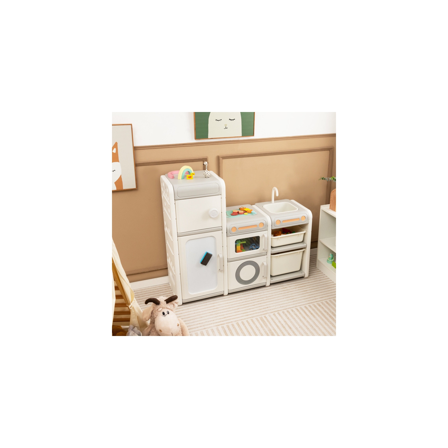 Multipurpose Toy Chest with Bookshelf and Magnetic Whiteboard for Kids