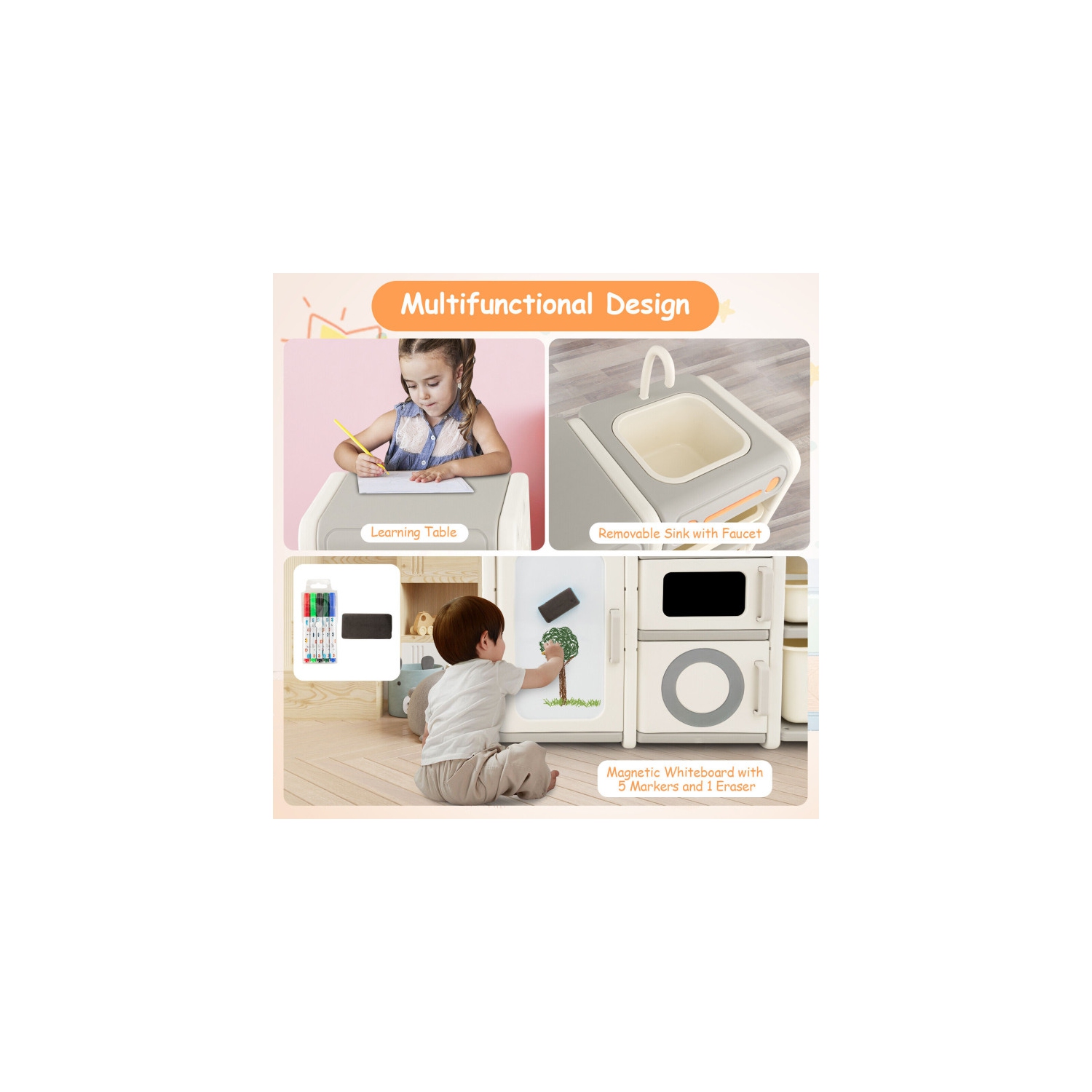 Multipurpose Toy Chest with Bookshelf and Magnetic Whiteboard for Kids