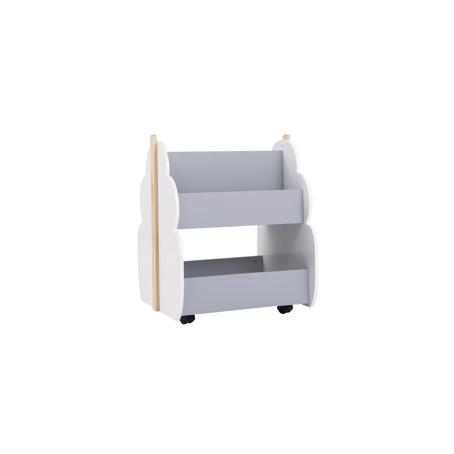 Portable Kids Wooden Bookshelf with Wheels for Bedroom or Playroom