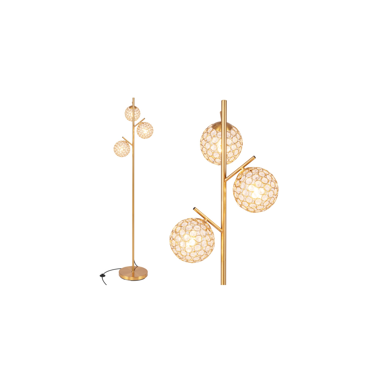 Lampadaire debout à 3 globes avec interrupteur au pied et douilles d'ampoule E26